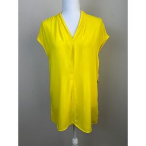 Larry Levine Women's M Vibrant Yellow Blouse Career Top Academia Dopamine Chic